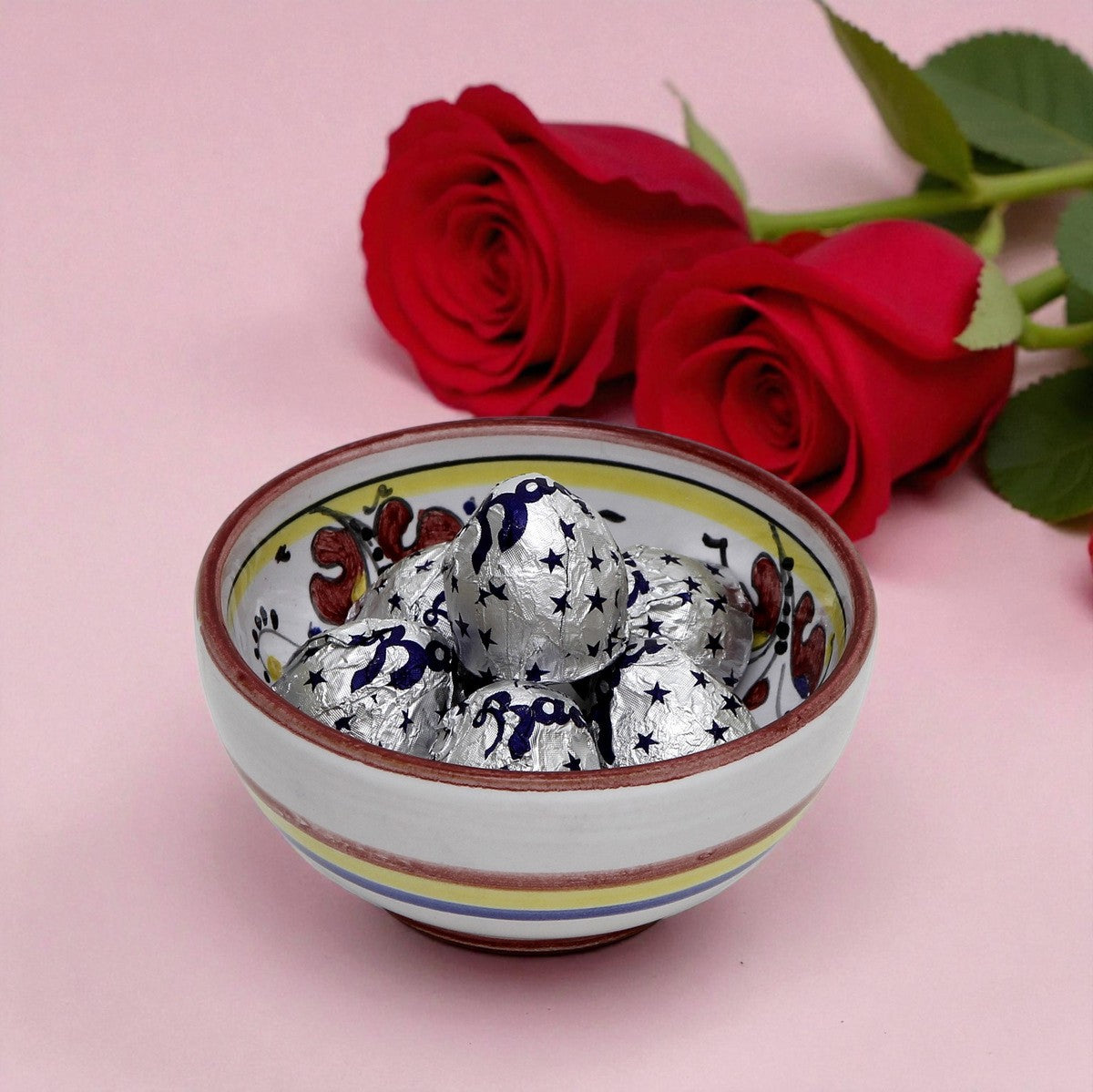 LOVE.ly: Deruta Catchall Small Bowl with 6 Baci Perugina - ORVIETO RED ROOSTER design