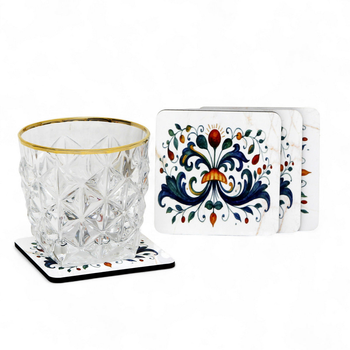 RICCO ITALIA DERUTA: MDF Hardboard Set of 4 Coasters - Ricco Italia Deruta by Mario Bruno