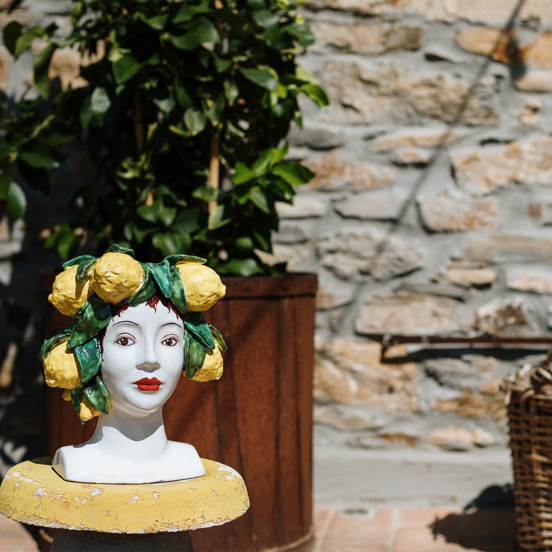 VIETRI: Sicilian Head Vase - Woman with Lemons (Medium 11.25" H.)