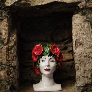 VIETRI: Sicilian Head Vase - Woman with assorted fruits (Medium 12" H.)
