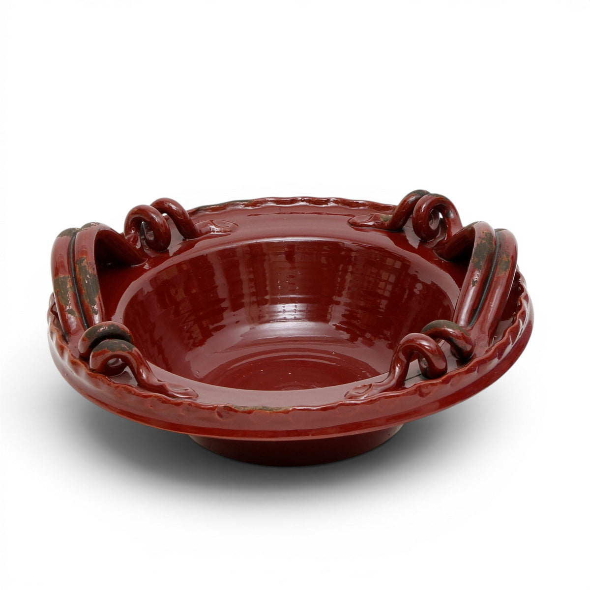 SCAVO AGATA BURGUNDY: Round deep bowl centerpiece with two handles