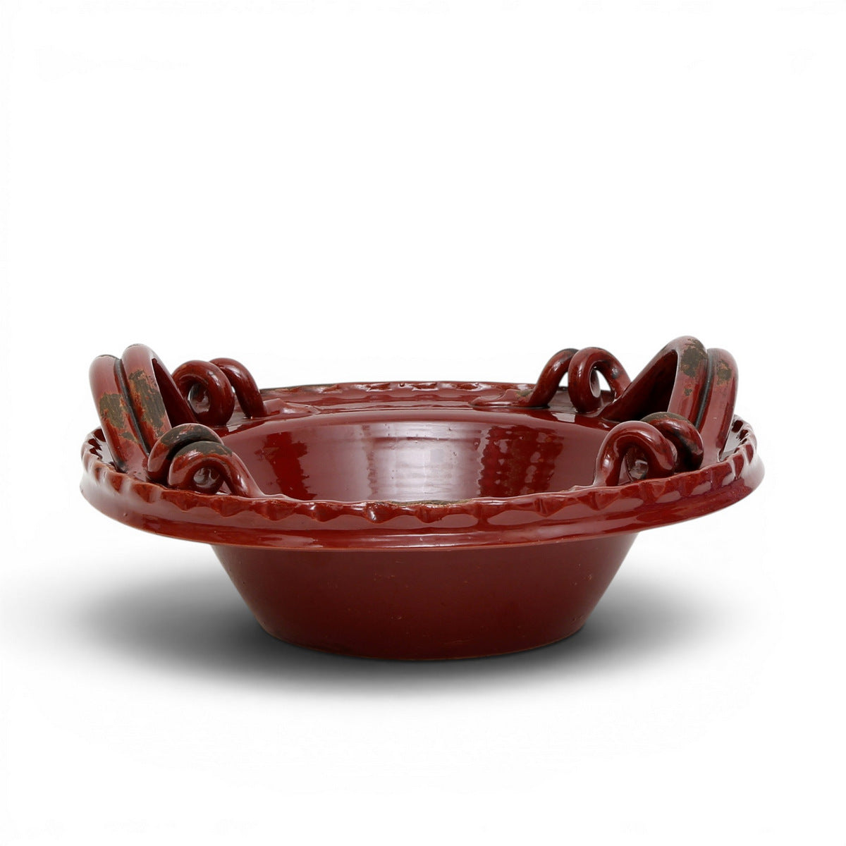 SCAVO AGATA BURGUNDY: Round deep bowl centerpiece with two handles