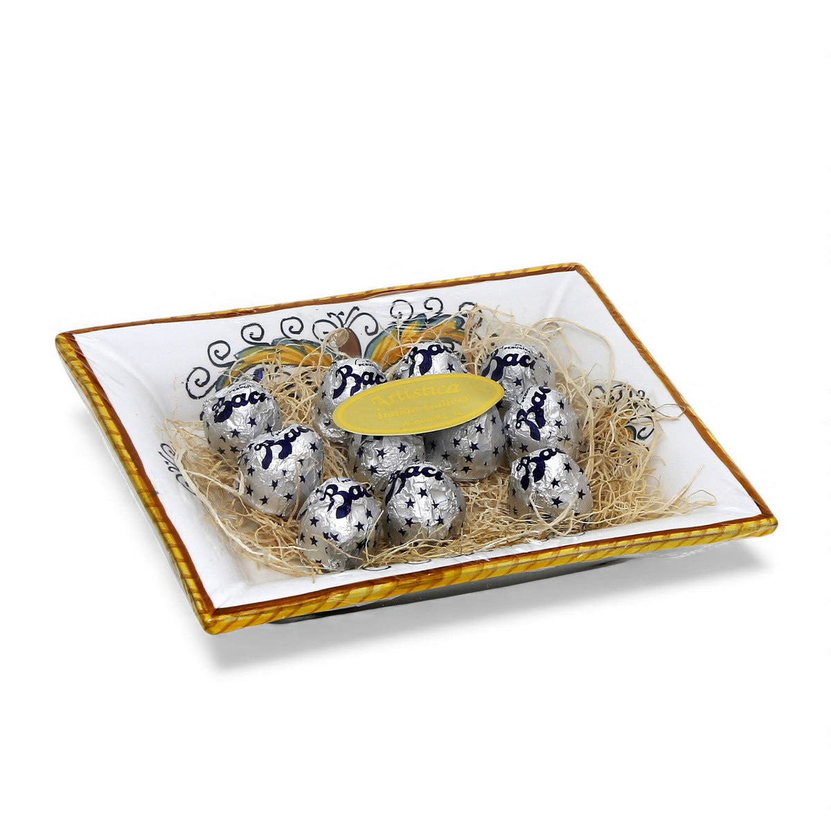 LOVE.ly: Deruta Rectangular Tray with flared rims with 12 Baci Perugina or 20 Rossana Candies - PERUGINO design