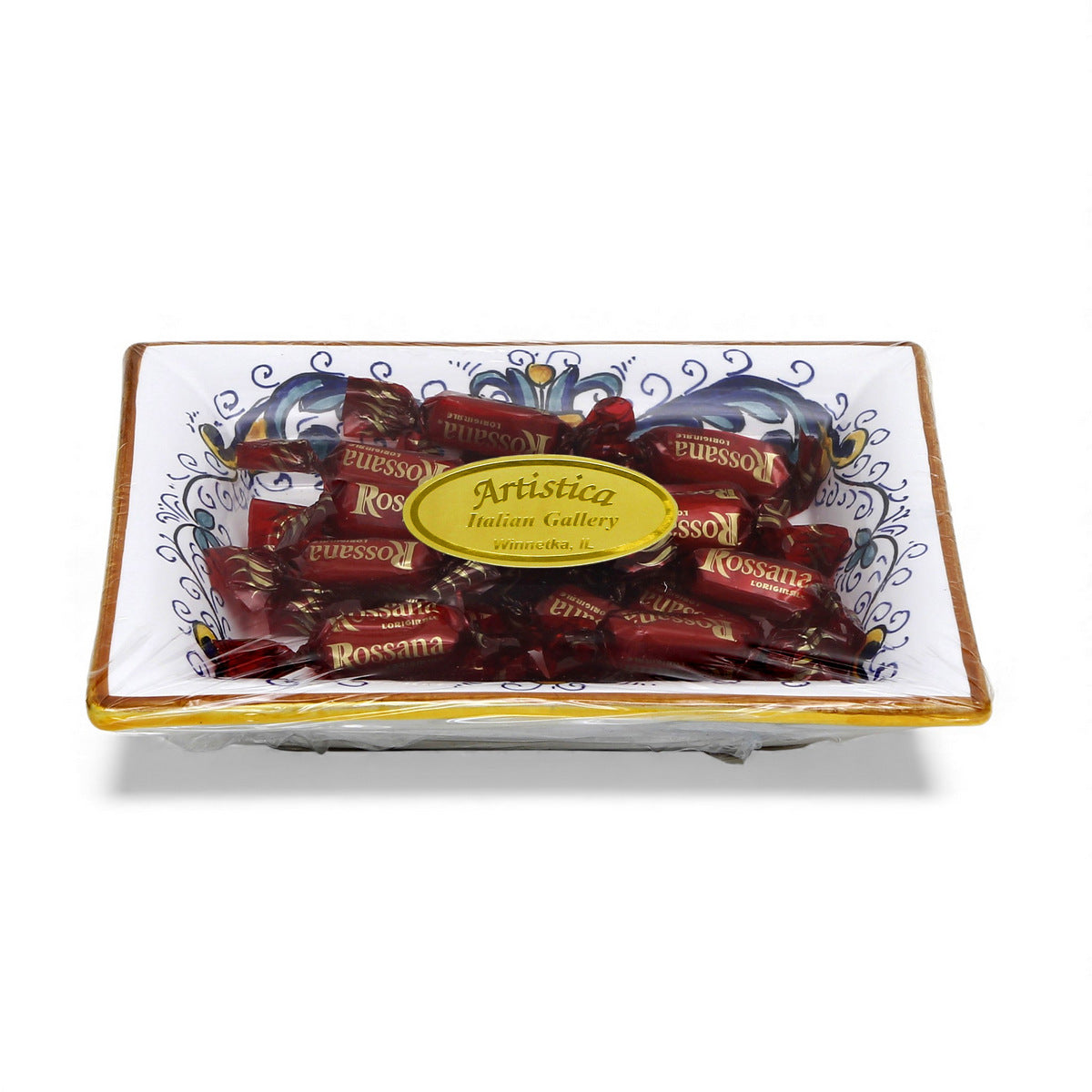 LOVE.ly: Deruta Rectangular Tray with flared rims with 12 Baci Perugina or 20 Rossana Candies - RICCO DERUTA design