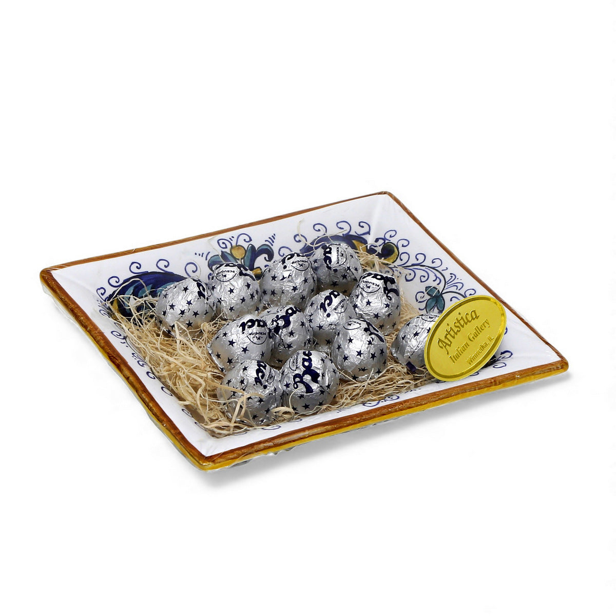 LOVE.ly: Deruta Rectangular Tray with flared rims with 12 Baci Perugina - RICCO DERUTA design