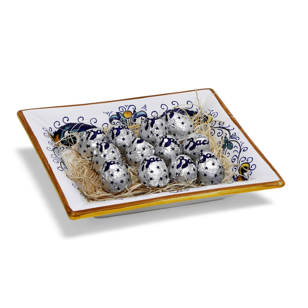 LOVE.ly: Deruta Rectangular Tray with flared rims with 12 Baci Perugina - RICCO DERUTA design