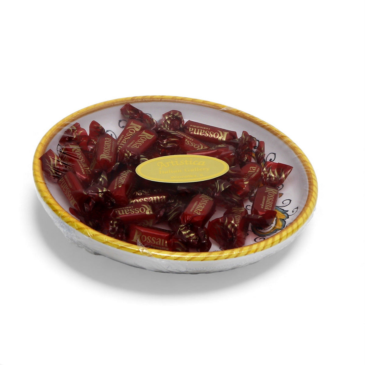 LOVE.ly: Deruta Small Round Multipurpose Bowl with 12 Baci Perugina or 20 Rossana Candies - PERUGINO design
