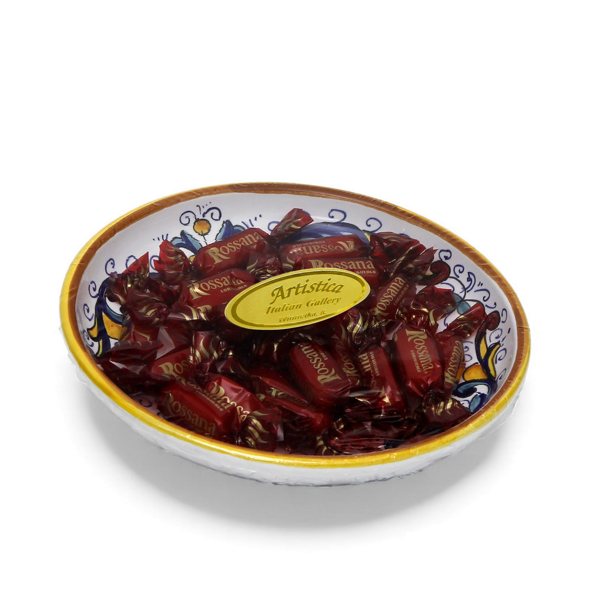 LOVE.ly: Deruta Small Round Multipurpose Bowl with 12 Baci Perugina or 20 Rossana Candies - RICCO DERUTA design