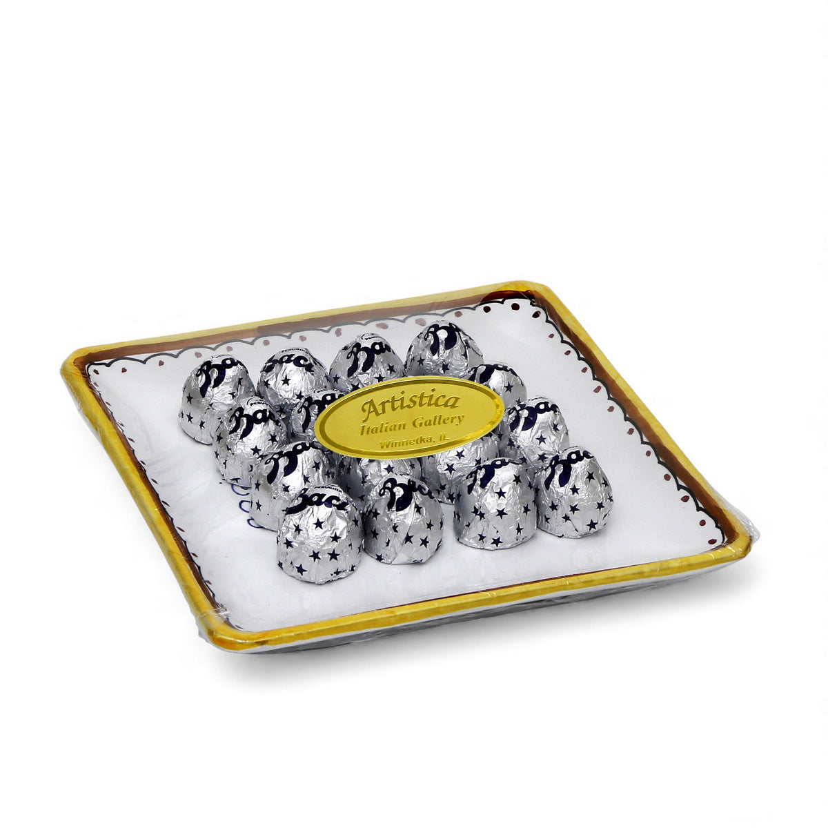 LOVE.ly: Deruta Square Multipurpose Tray with 16 Baci Perugina or 24 Rossana Candies - RICCO DERUTA design