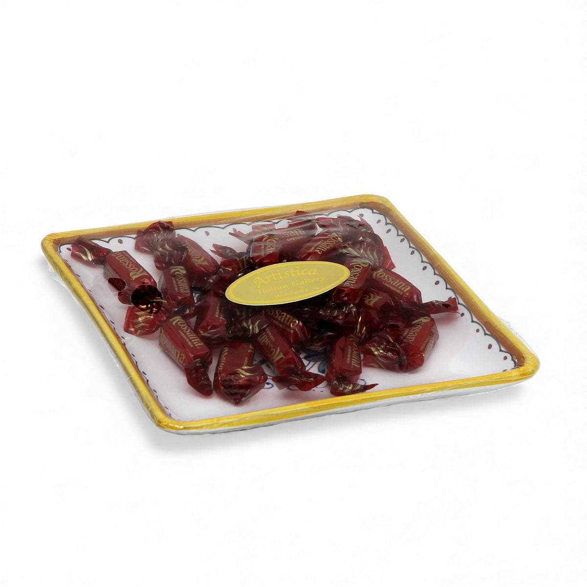 LOVE.ly: Deruta Square Multipurpose Tray with 16 Baci Perugina or 24 Rossana Candies - RICCO DERUTA design