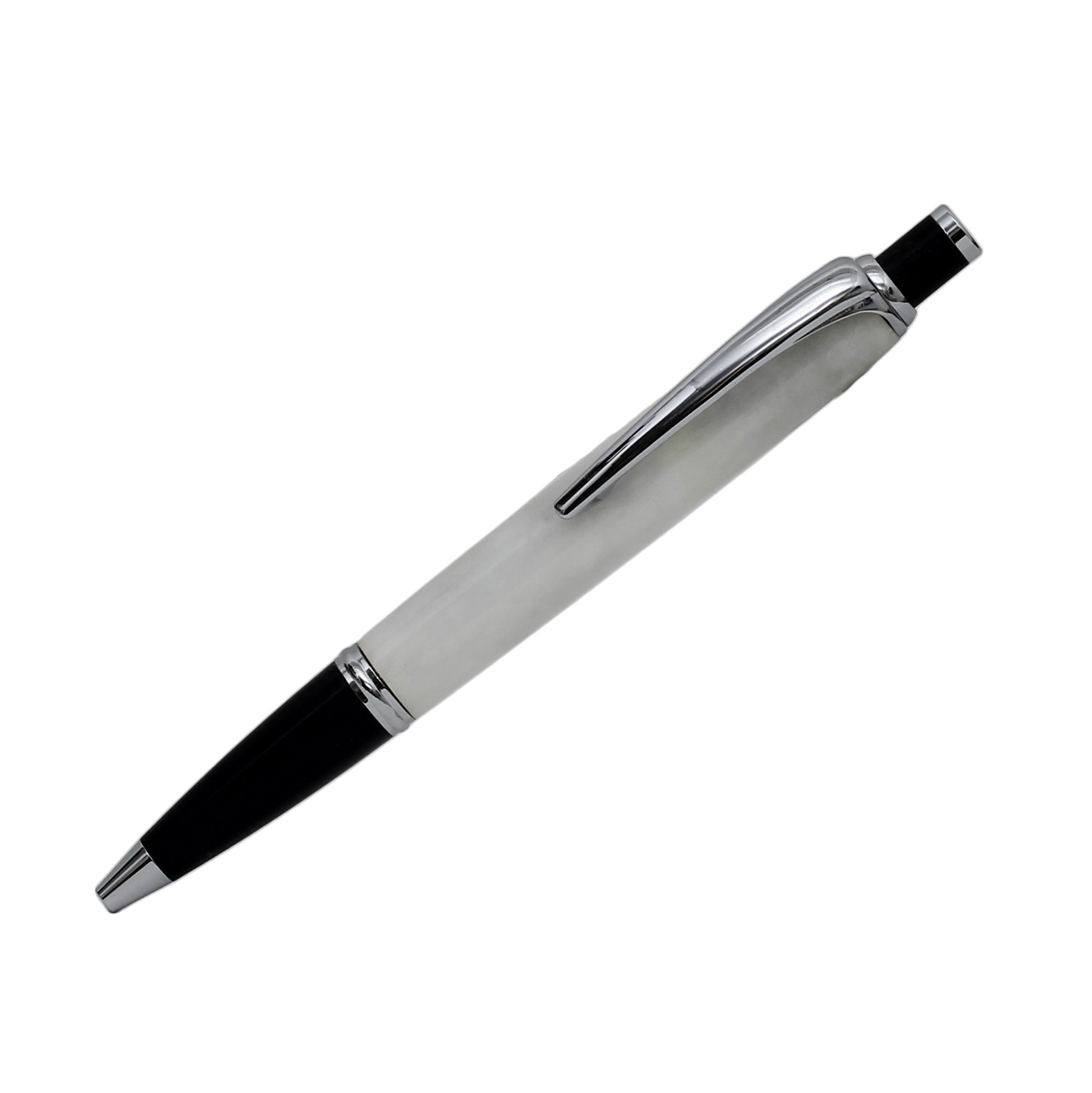 ART-PEN: Handcrafted Luxury Click Pen - Chrome finish with WHITE acrylic hand turned body - Artistica.com