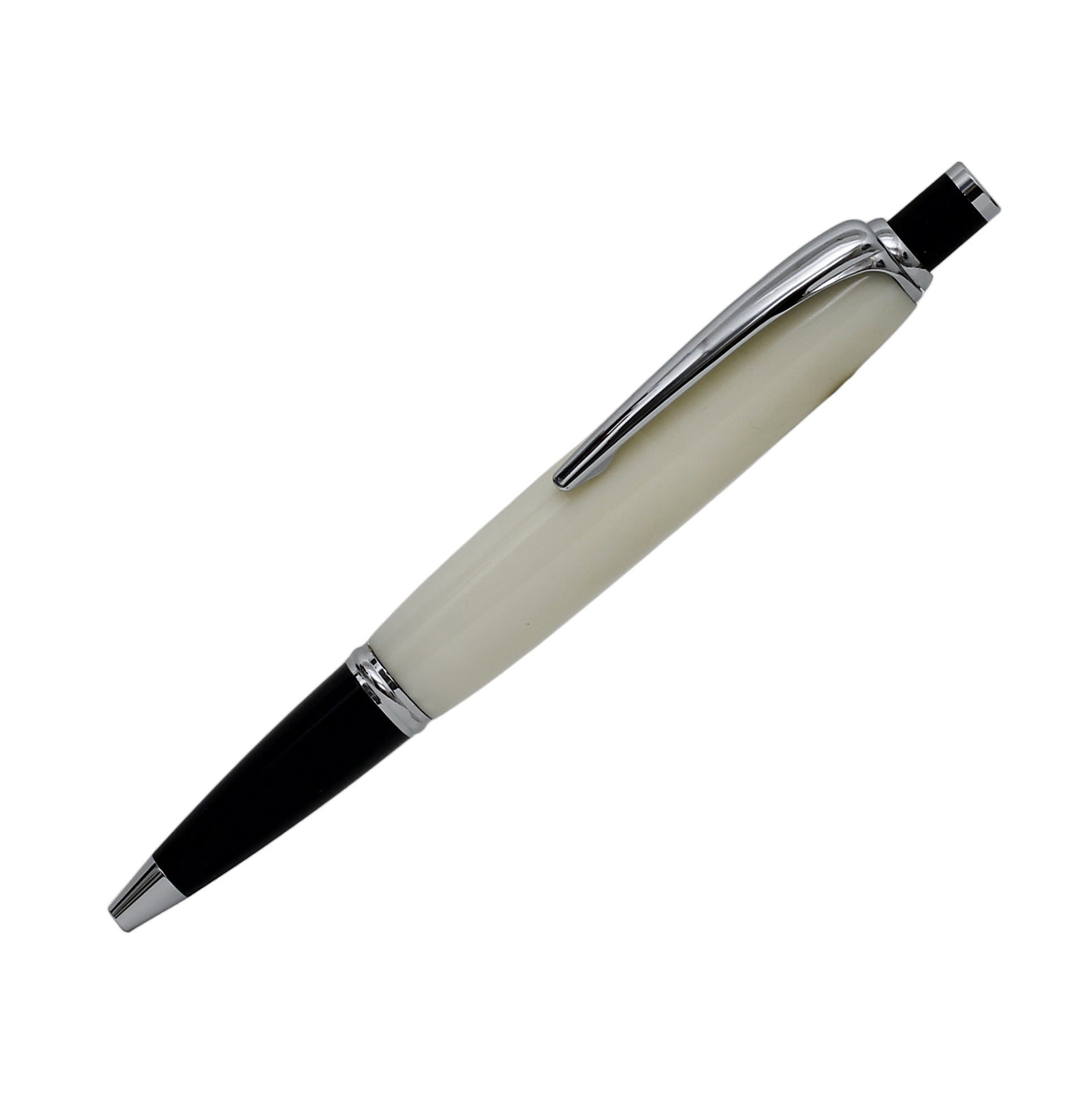 ART-PEN: Handcrafted Luxury Click Pen - Chrome finish with CREAM acrylic hand turned body - Artistica.com
