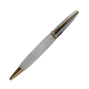 ART-PEN: Handcrafted Luxury Twist Rollerball Pen - GOLD/SILVER Principessa design with WHITE acrylic hand turned body - Artistica.com
