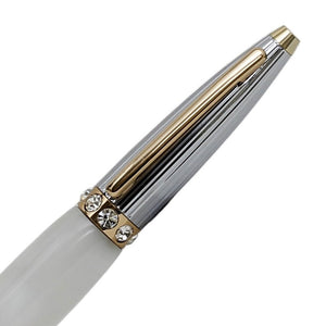 ART-PEN: Handcrafted Luxury Twist Rollerball Pen - GOLD/SILVER Principessa design with WHITE acrylic hand turned body - Artistica.com