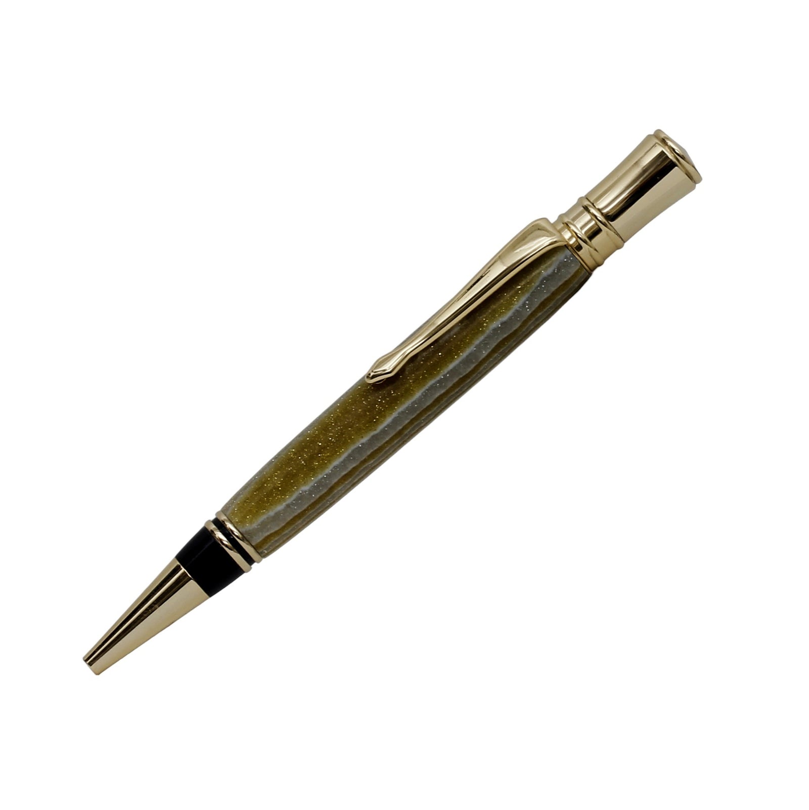 ART-PEN: Handcrafted Luxury Twist Rollerball Pen - Gold with STARLIGHT OLIVE GREEN acrylic hand turned body - Artistica.com