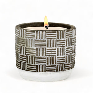 MONDIAL CANDLES: Brown Ceramic with white accents container candle