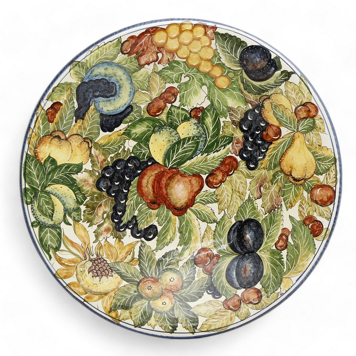TUSCAN MAJOLICA: Large wall plate featuring assorted fruits and foliage.