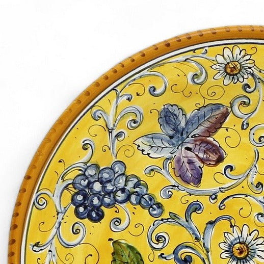TUSCAN MAJOLICA: Medium wall plate featuring Grapes and foliage on a Tuscan Yellow background
