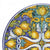 TUSCAN MAJOLICA: Medium wall plate featuring a Positano Lemon and foliage design on a blue and teal green design