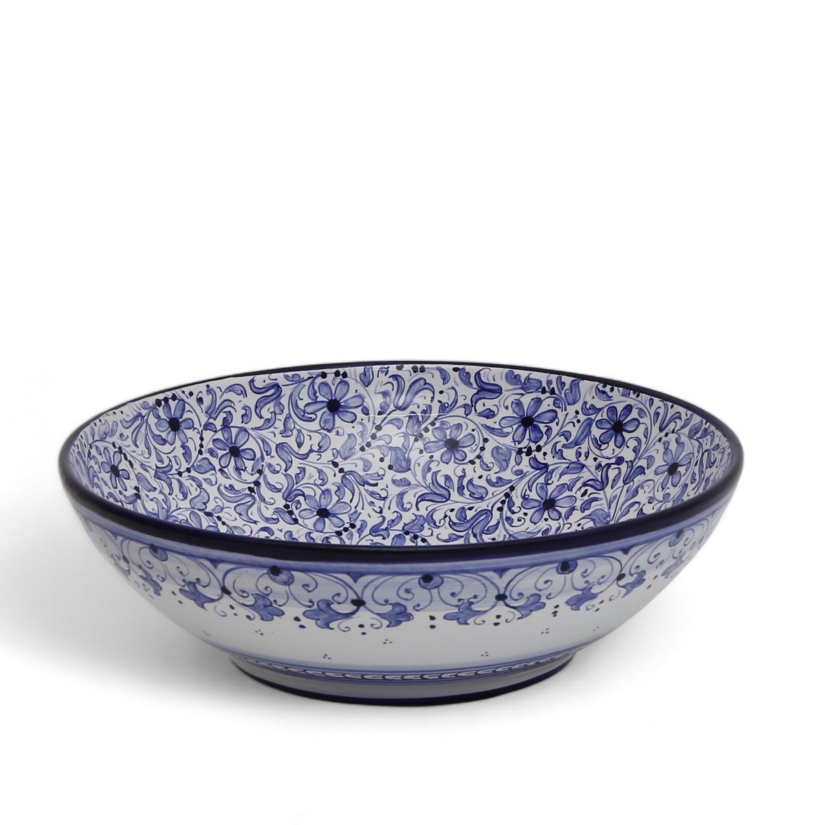 DERUTA MAJOLICA: Pasta/Salad Bowl adorned with sophisticated Blue Foliage Design