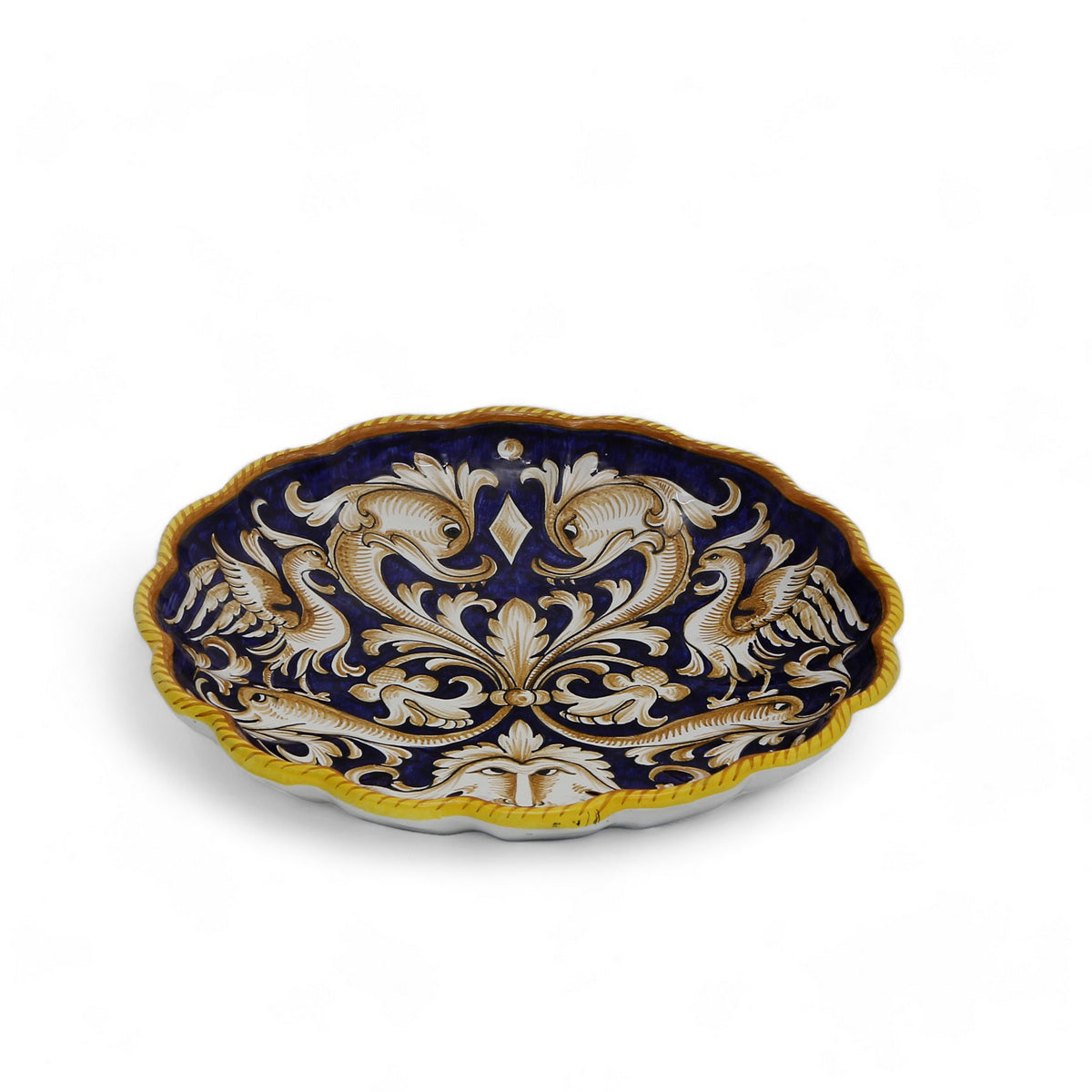 DERUTA MAJOLICA: Decorative Centerpiece Bowl adorned with Raffaellesco Blue Deluxe Deruta
