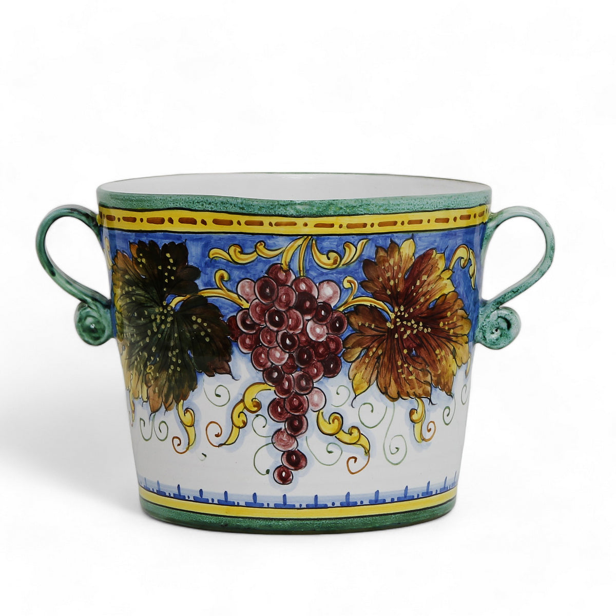 TUSCAN MAJOLICA: Luxury Ice Bucket adorned with traditional Tuscan grape leaves