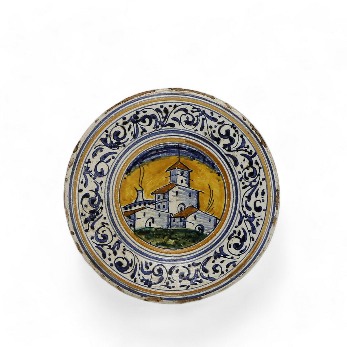 TUSCAN MAJOLICA: Plates featuring a traditional Tuscan designs - SET OF 3 PCS on a three-tier plate rack stand.