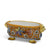 TUSCAN MAJOLICA: Small Tuscan Oval Jardiniere hand decorated with a floral design over a Royal Burgundy. Lion Heads Handles