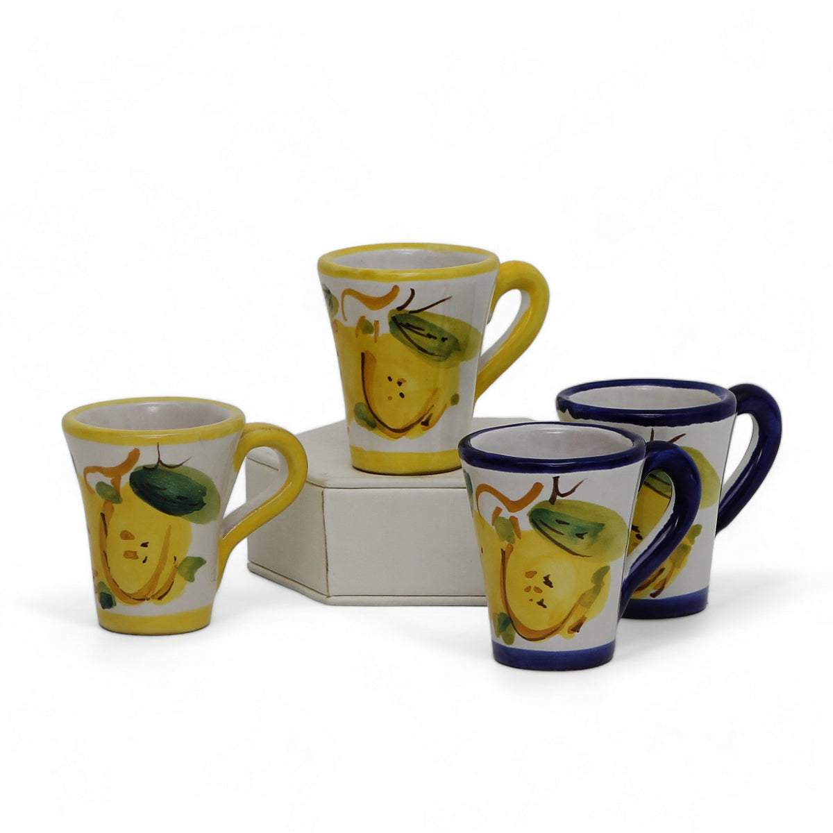 TUSCAN MAJOLICA: Set of 4 Mini Limoncello Cups with Handle
