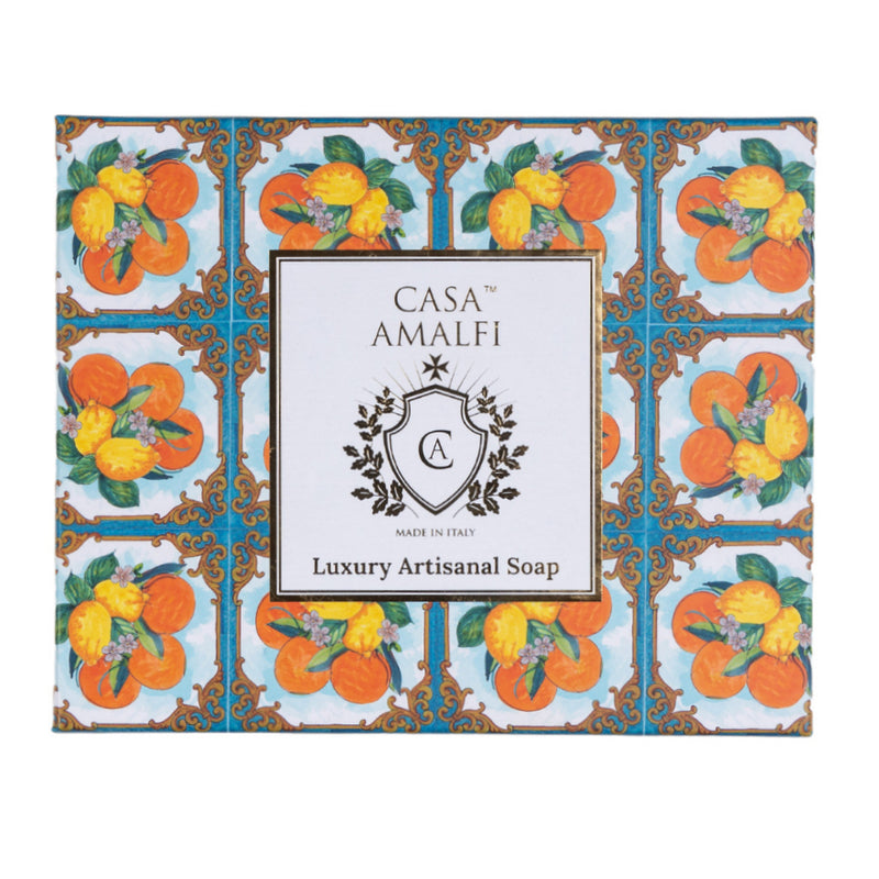 CASA AMALFI SOAPS: Scented Soap Bar with ceramic soap dish - Summer in Sorrento Maiolica Single Gift Box