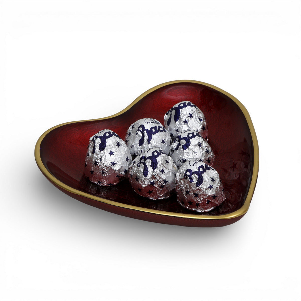 LOVE.ly: Baroque Glass Red/Gold Heart Trinket bowl with 6 Baci Perugina