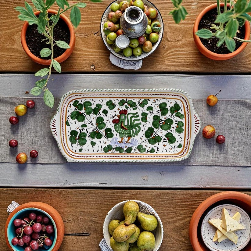 ORVIETO VERDE ROOSTER: Rectangular Tray [R]