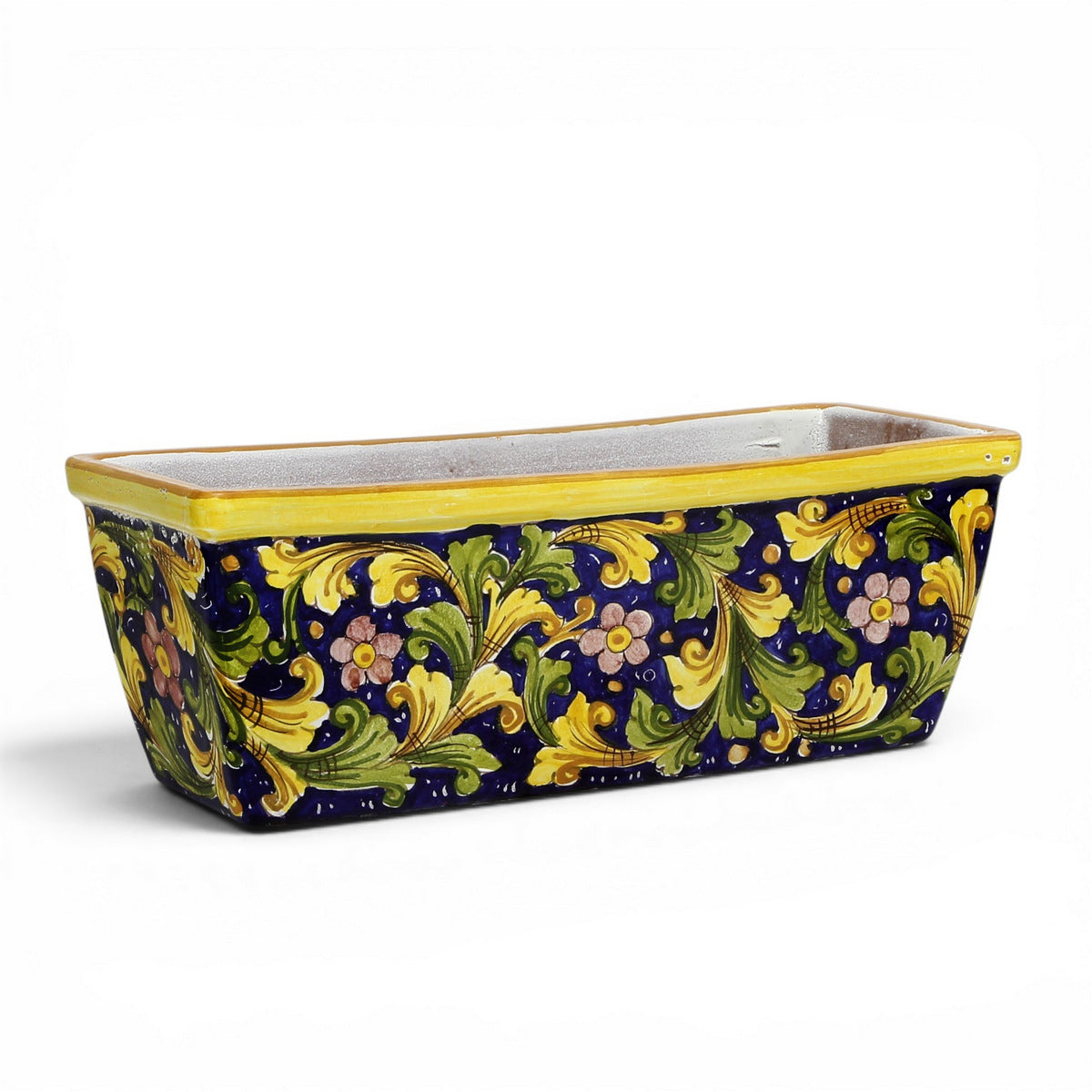 TOSCANA PLANTER: Rectangular Tuscan Jardiniere - Strong Terracotta indoor/outdoor - SICILIANA BLUE Design