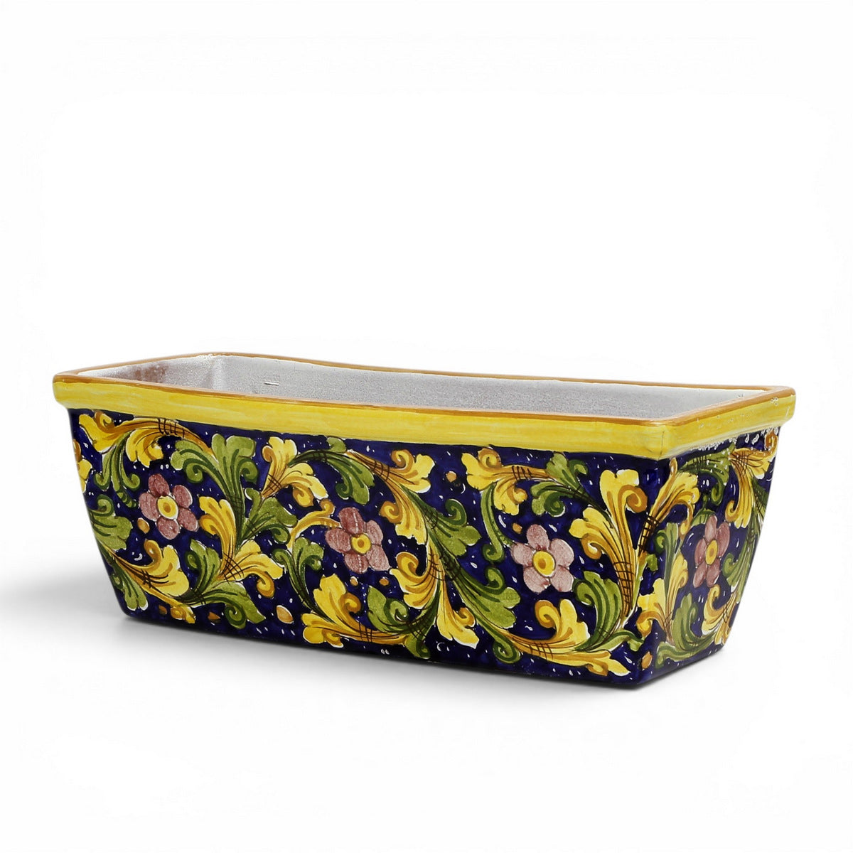 TOSCANA PLANTER: Rectangular Tuscan Jardiniere - Strong Terracotta indoor/outdoor - SICILIANA BLUE Design