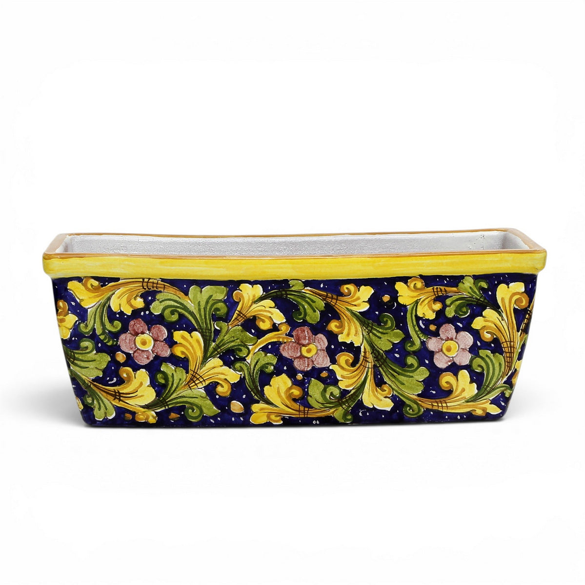 TOSCANA PLANTER: Rectangular Tuscan Jardiniere - Strong Terracotta indoor/outdoor - SICILIANA BLUE Design
