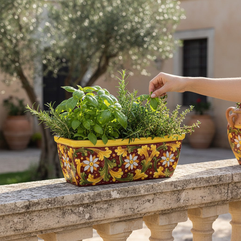 TOSCANA PLANTER: Rectangular Tuscan Jardiniere - Strong Terracotta indoor/outdoor - SICILIANA RED Design