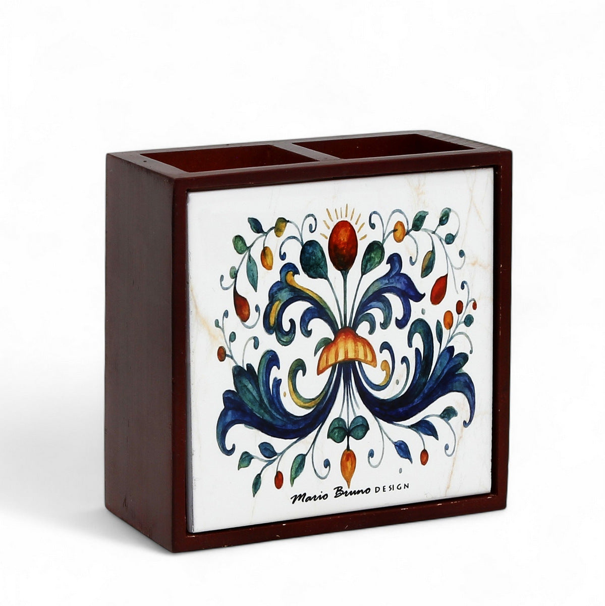 RICCO ITALIA DERUTA: Wood Pencil Holder in Rosewood with decorative tile - Mario Bruno Design