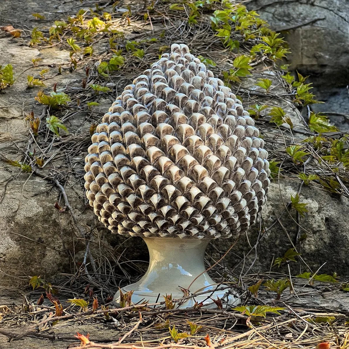 SICILIAN PINECONE: Ceramic 'Pigna Siciliana' Handcrafted with pedestal - ANTIQUE