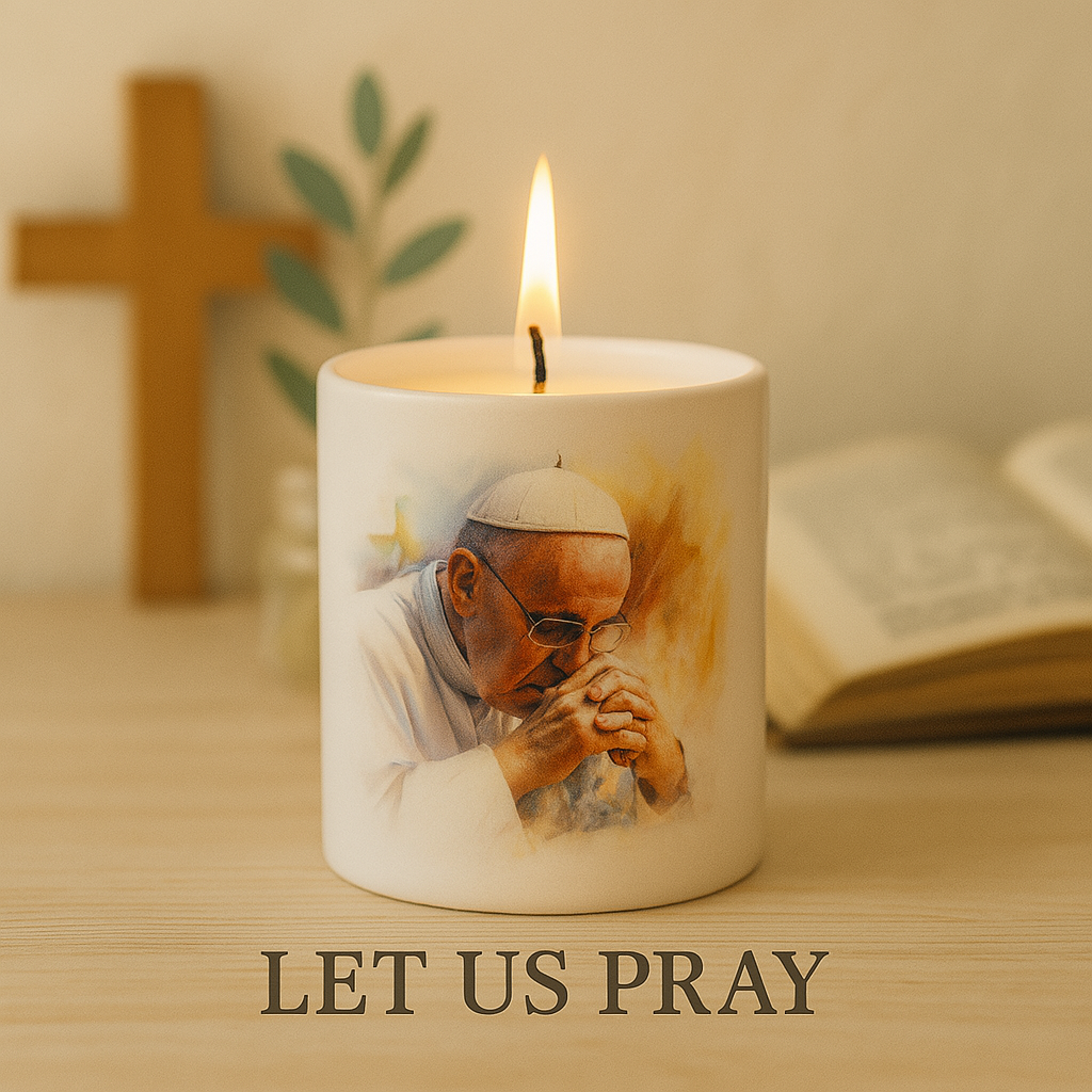 pope francis prayer candle lit with healing atmosphere