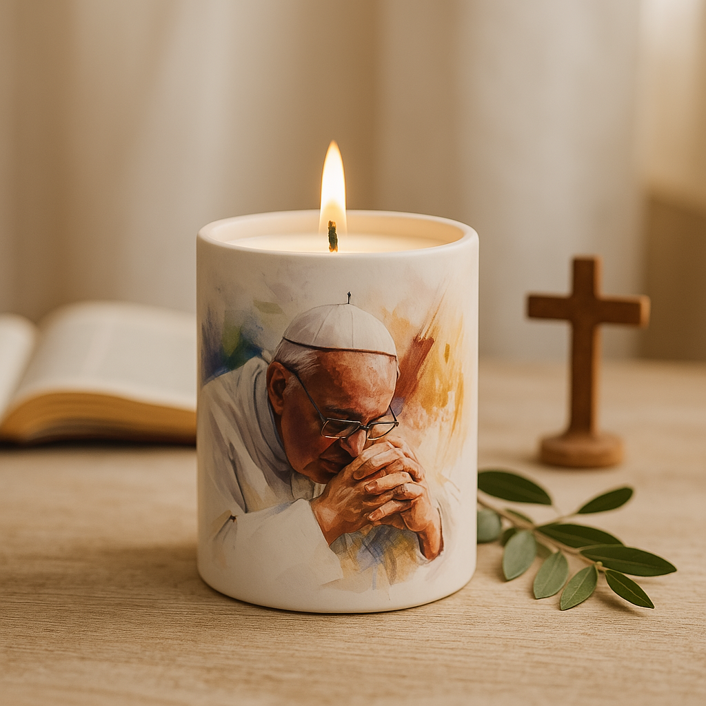 pope francis prayer candle lit with healing atmosphere