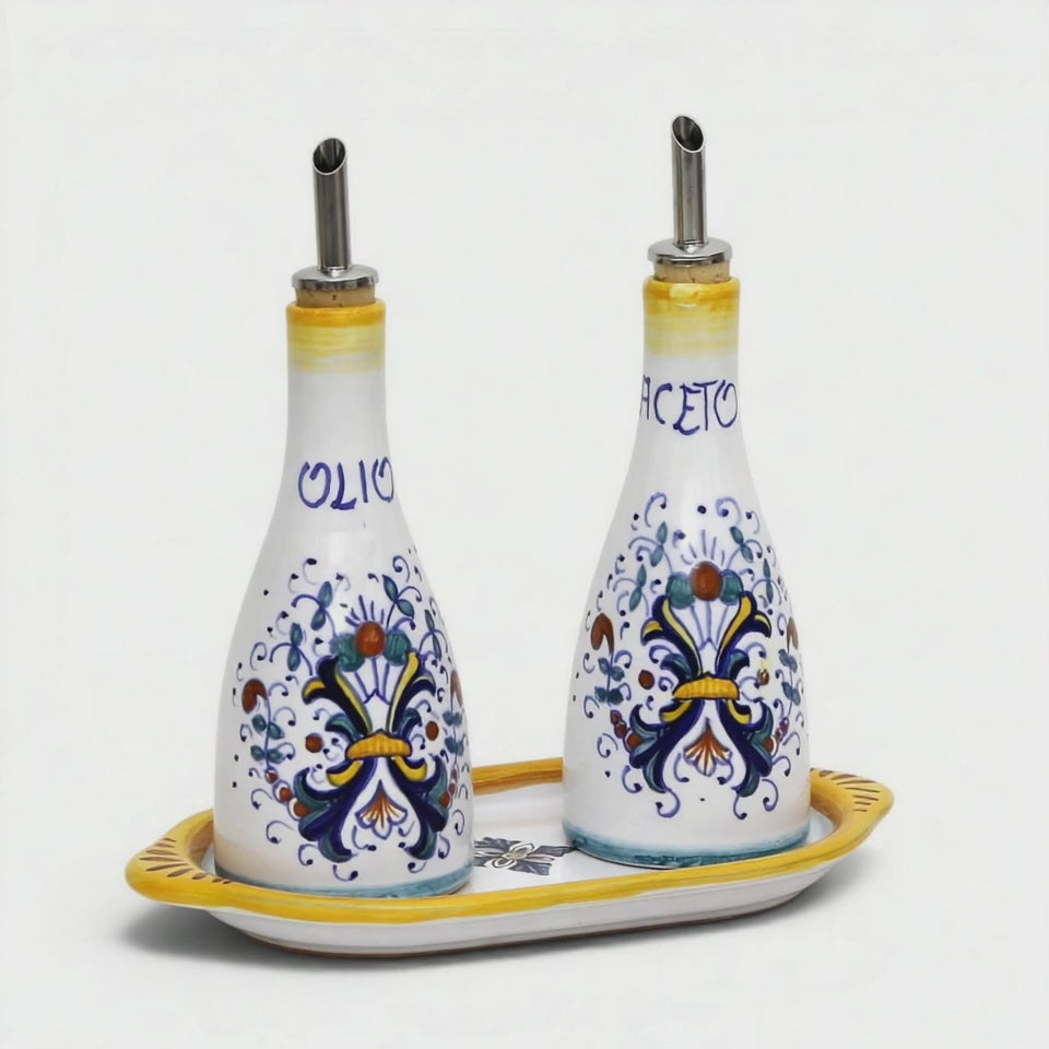 RICCO DERUTA: Olio-Aceto (Vinegar) dispenser bottle Set with Tray (10 Oz.)
