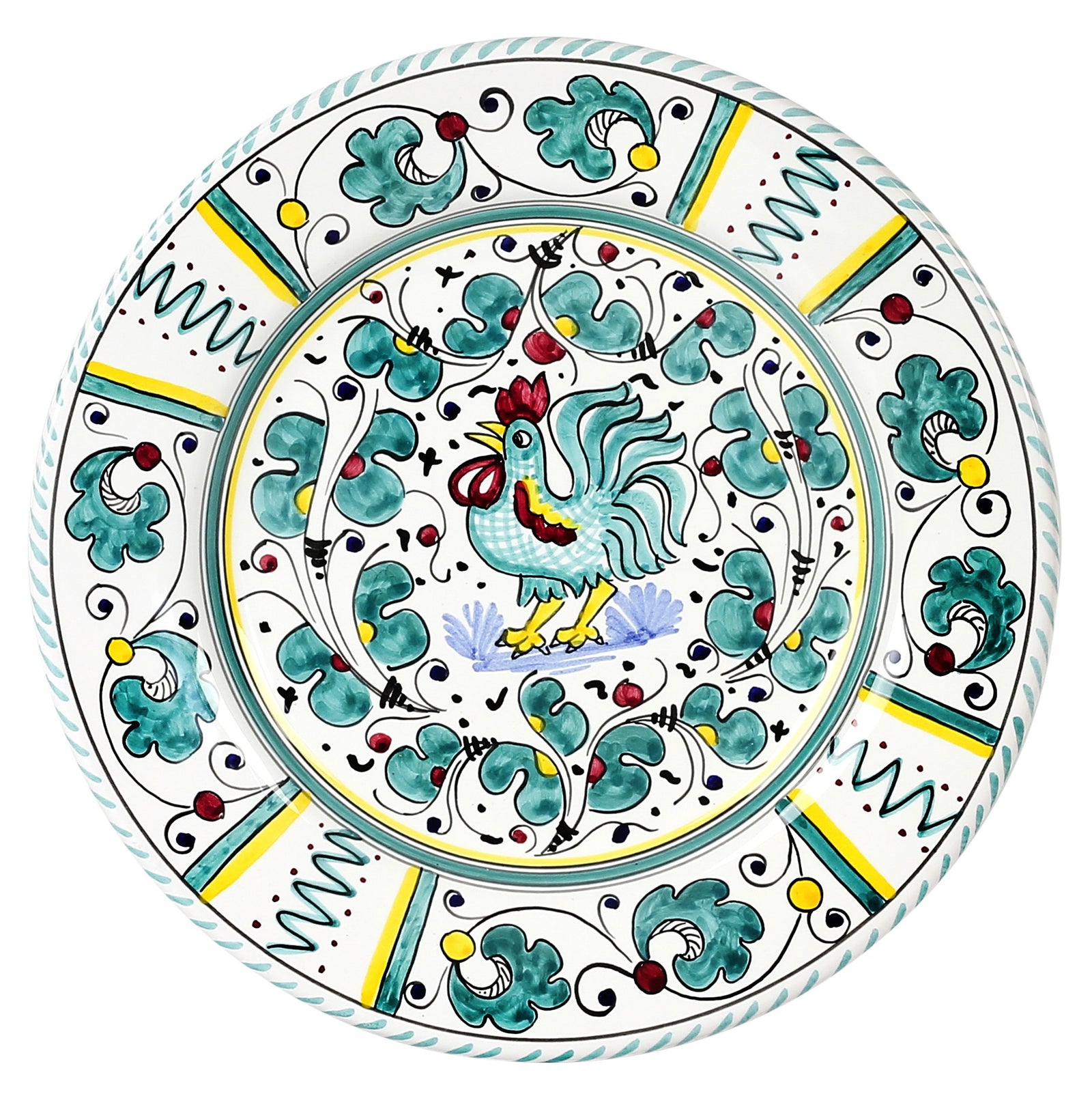 ORVIETO GREEN ROOSTER: Dinner plate (11 D) - Artistica.com