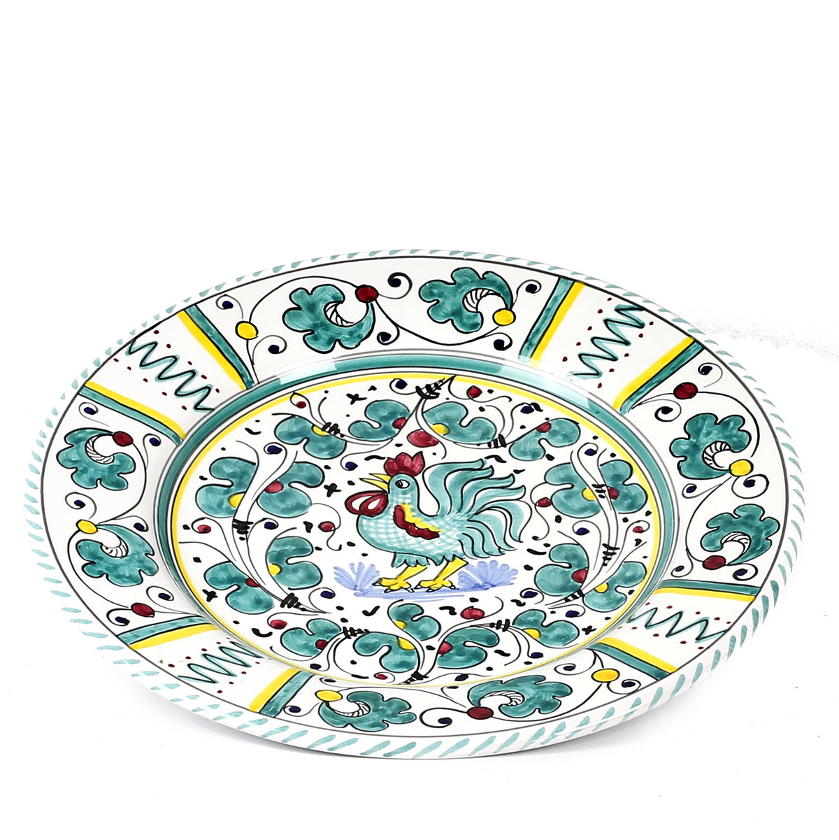 ORVIETO GREEN ROOSTER: Dinner plate (11 D) - Artistica.com