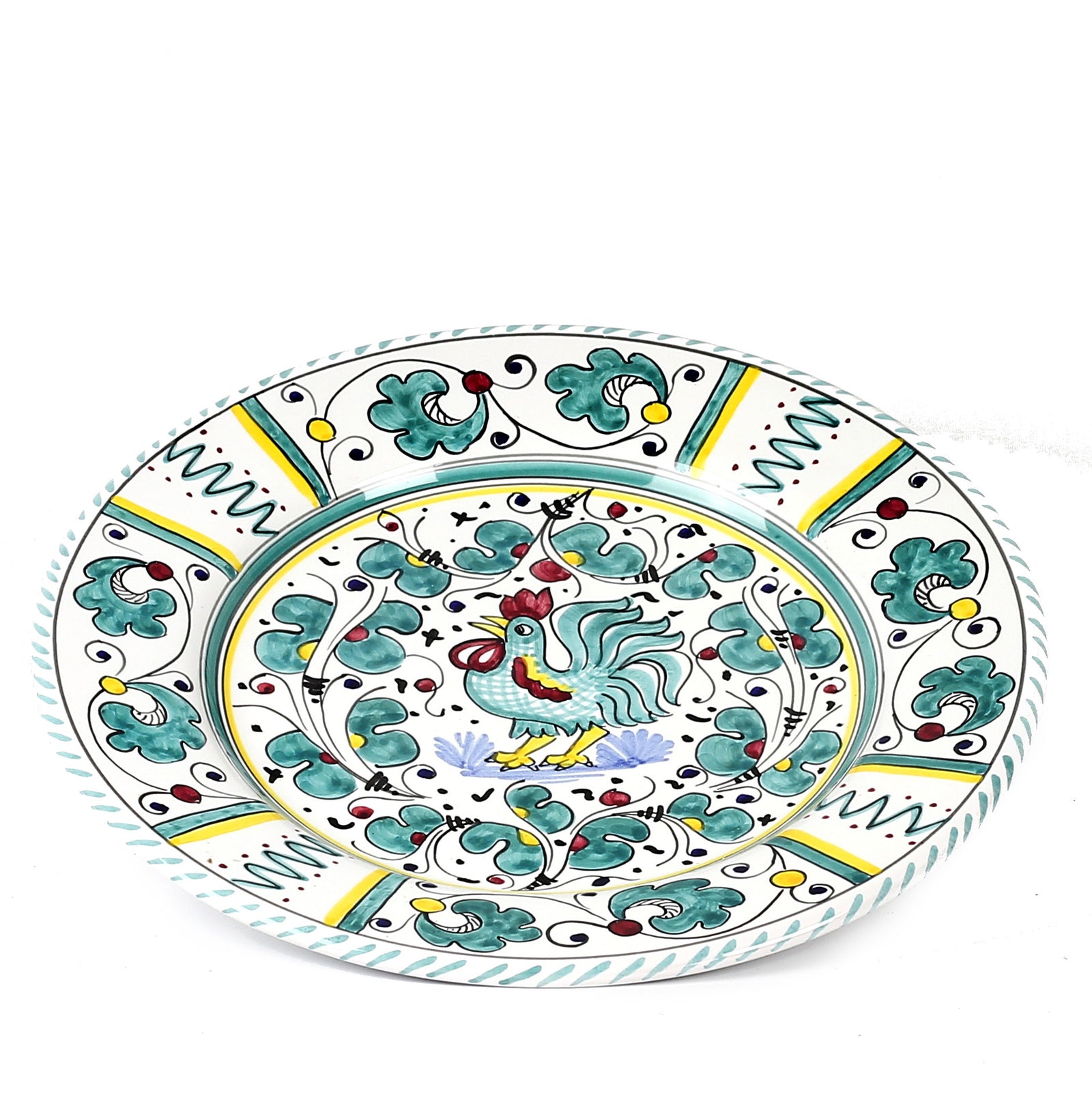 ORVIETO GREEN ROOSTER: Dinner plate (11 D) - Artistica.com