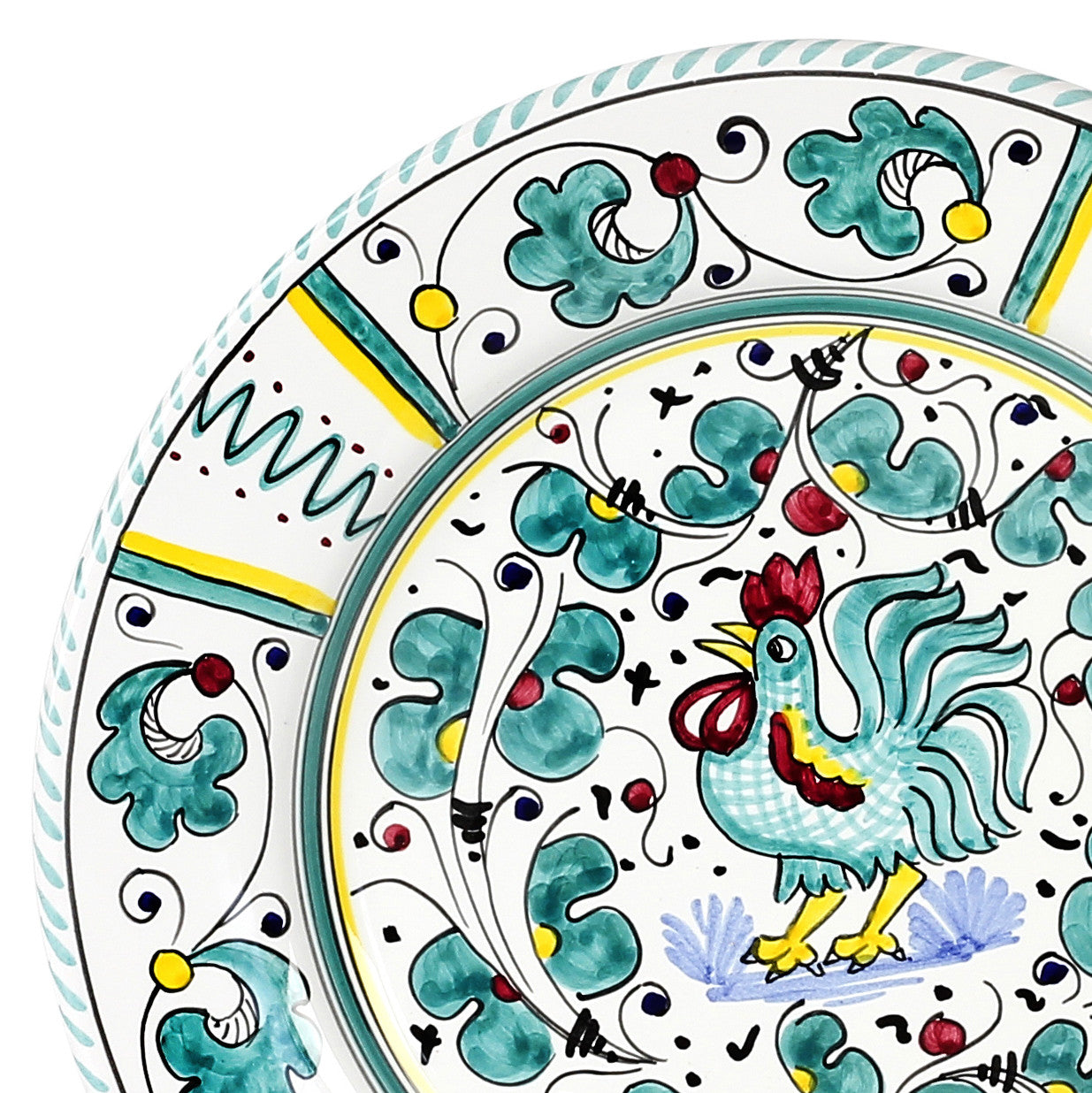 ORVIETO GREEN ROOSTER: Dinner plate (11 D) - Artistica.com
