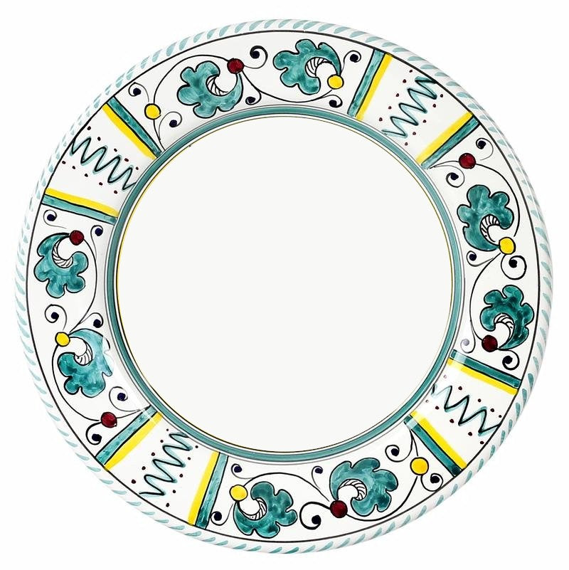 ORVIETO GREEN ROOSTER: Dinner plate (White Center) - Artistica.com