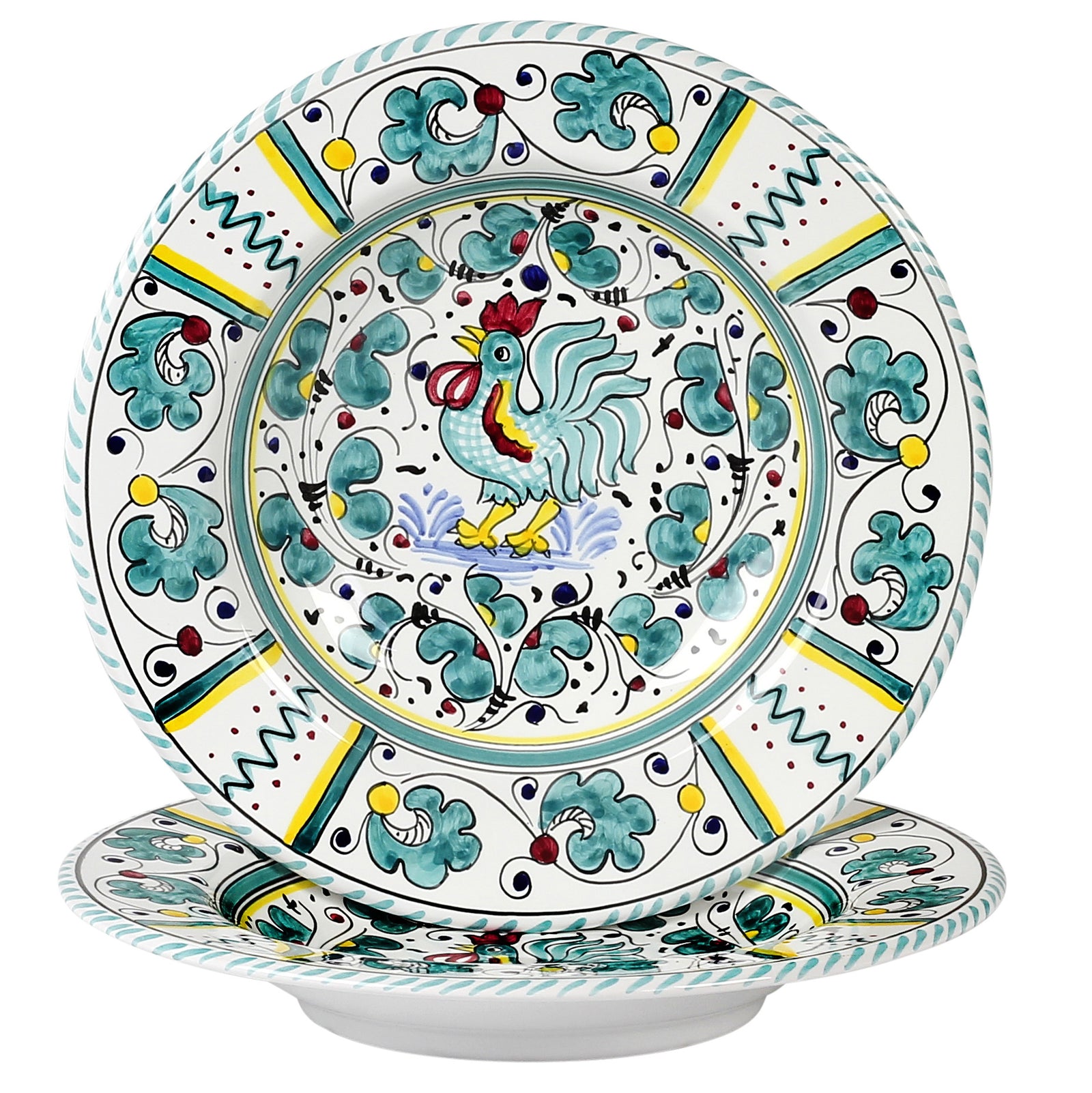 ORVIETO GREEN ROOSTER: Pasta Soup bowl (10 D) - Artistica.com