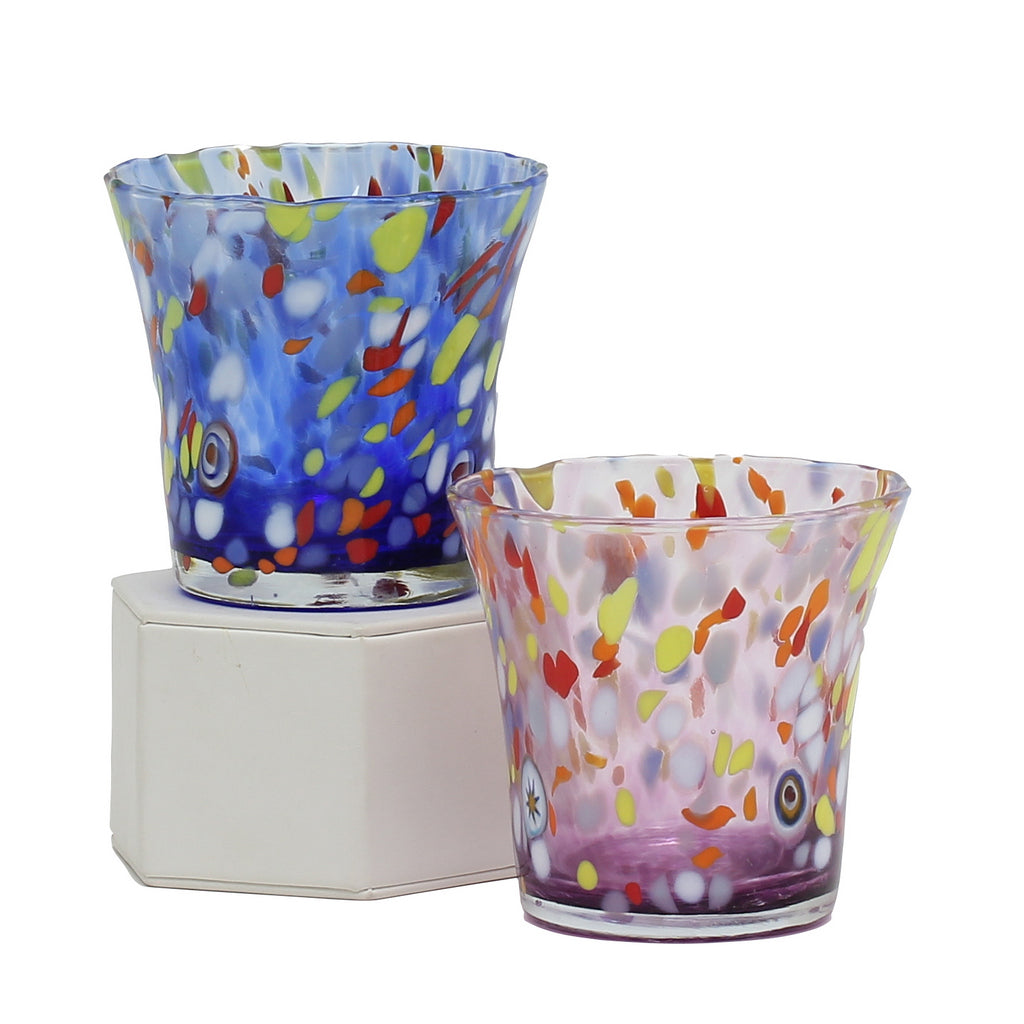 MURANO MURRINA STYLE: Drinkware Flared Tumbler fully hand made (Blue Mix) - Artistica.com