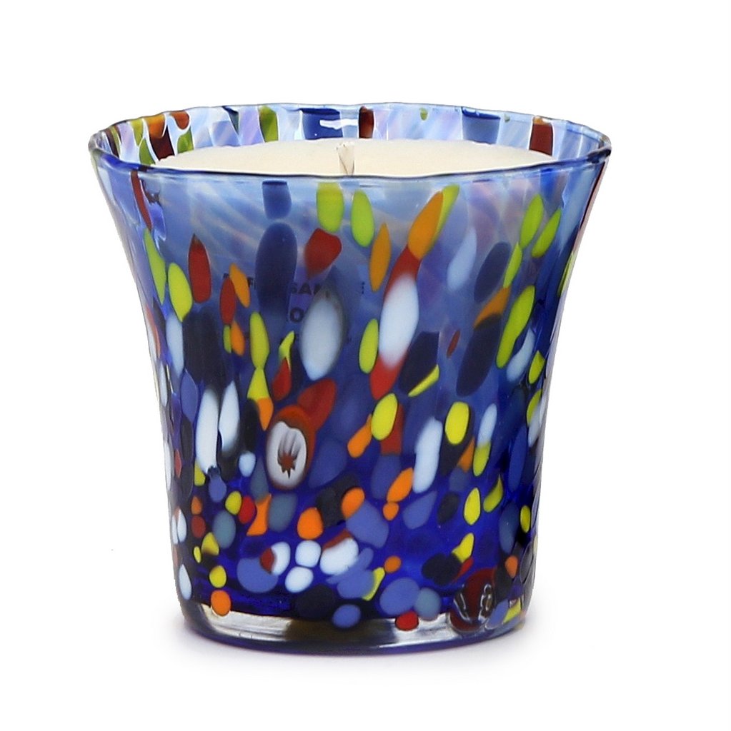 ITALIAN GLASS: Murano Style Flared Candle (Blue Mix) - Artistica.com