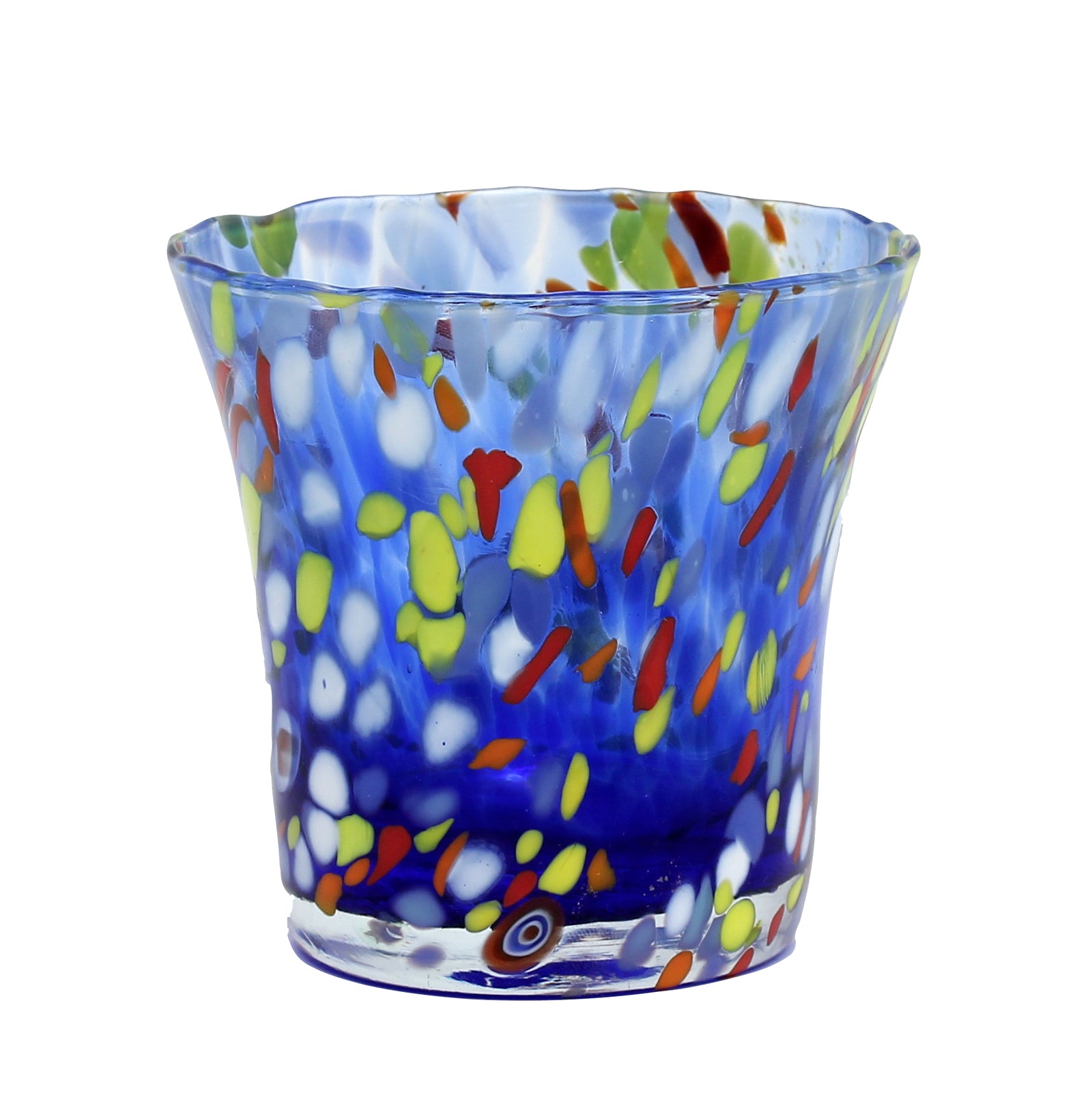MURANO MURRINA STYLE: Drinkware Flared Tumbler fully hand made (Blue Mix) - Artistica.com